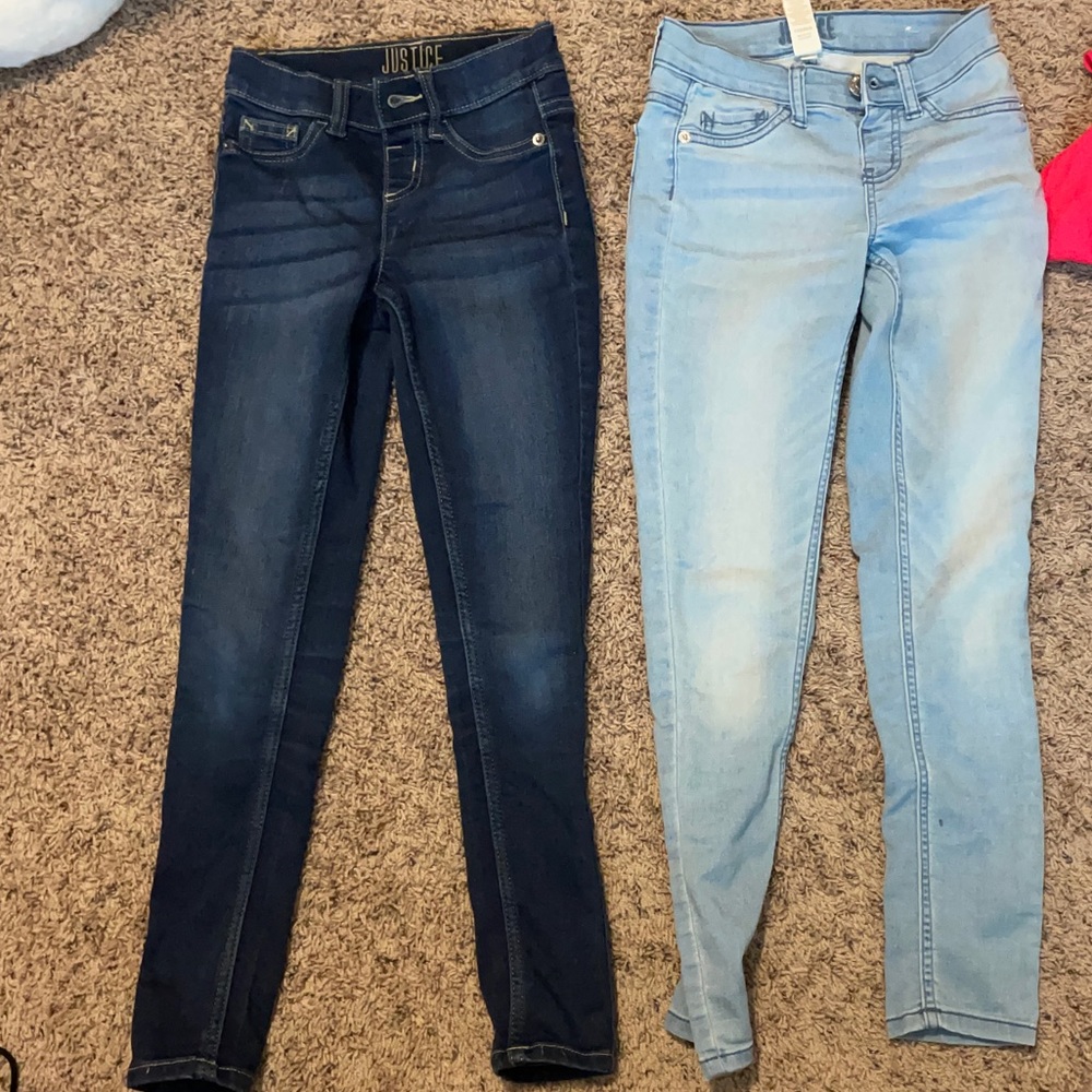Light and dark blue Justice jeggings!